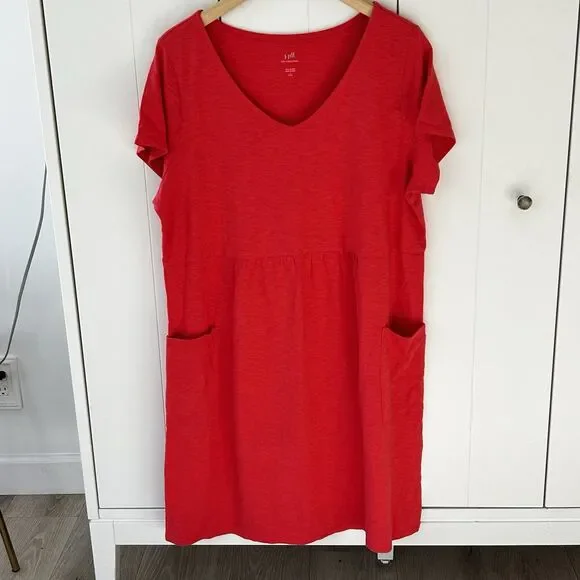 J.Jill Knit V-Neck Dress Size LP Large Petite Pockets 100% Cotton Short Sleeve - Picture 4 of 10
